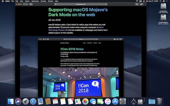 macOS Mojave 10.14.4 ベータ1 Safari ダークモード