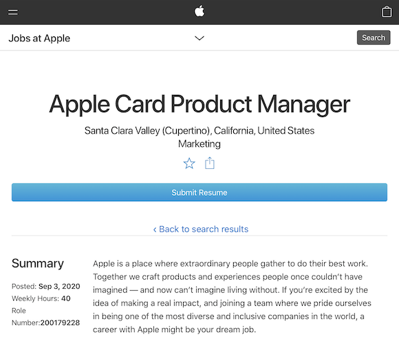 Apple Card Product Manager 求人