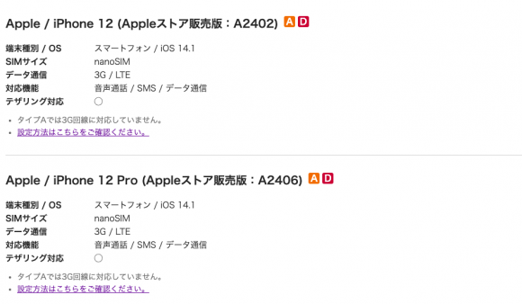 iPhone12、iPhone12 Proの動作確認状況（BIGLOBEモバイル）