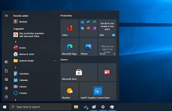 Windows10 21H2 start menu