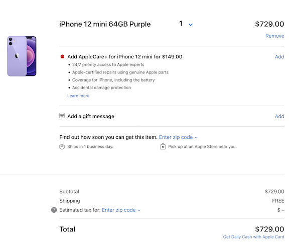 Apple USA iPhone12 mini payment