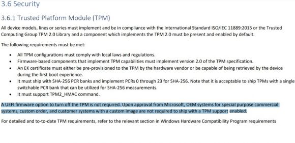 Windows 11においてTPMが必ずしも必須ではないことを示すMicrosoftのドキュメント