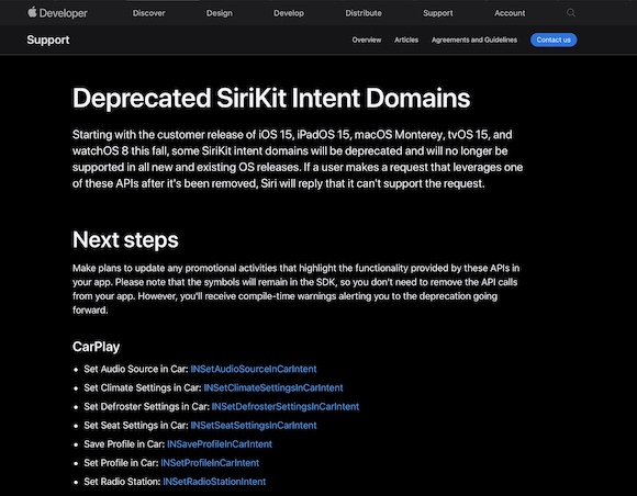 Apple "Deprecated SiriKit Intent Domains"