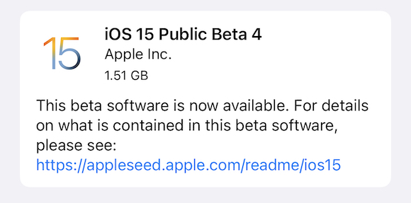iOS15 パブリックベータ4