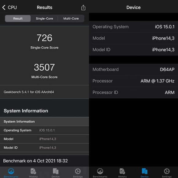Geekbench 5 iPhone13 Pro Max low