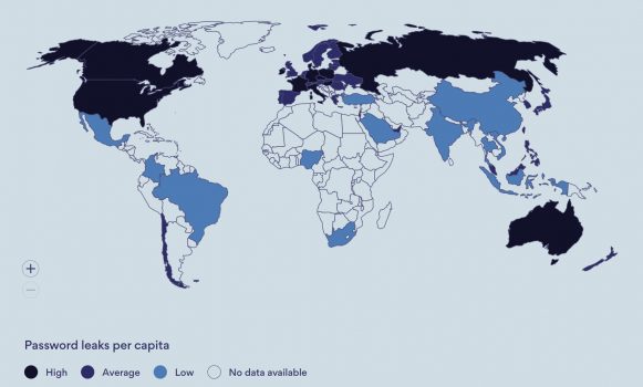 世界の人口一人あたりのパスワード流出数