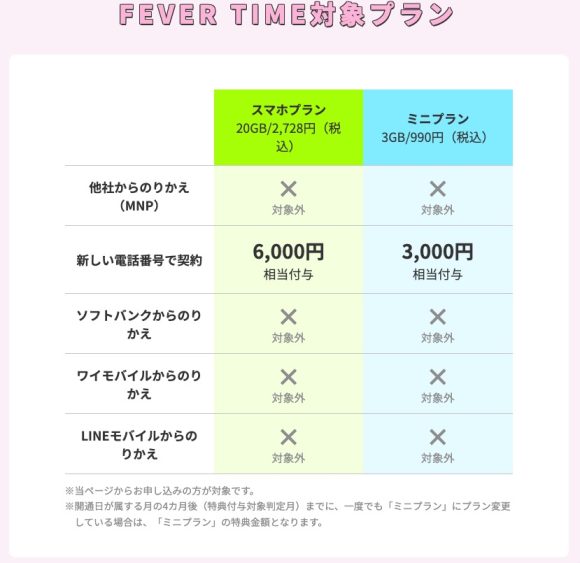 FEVER TIME対象プラン