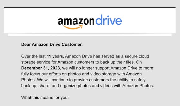 Amazon Drive 利用者へのメール