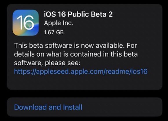iOS16 public beta 2