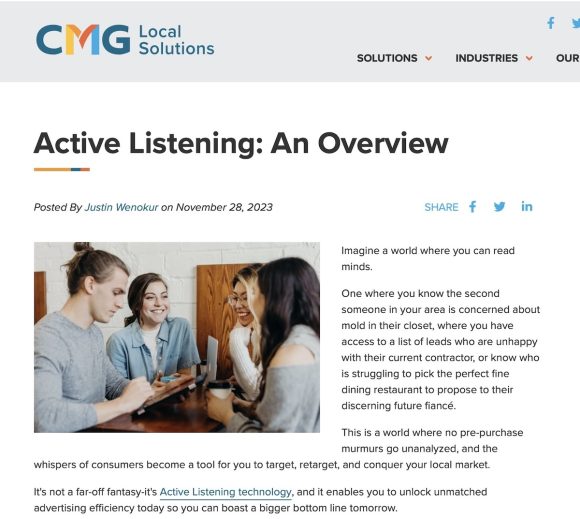 Cox Media Group Local Solutions　Active Listening (Wayback Machine)