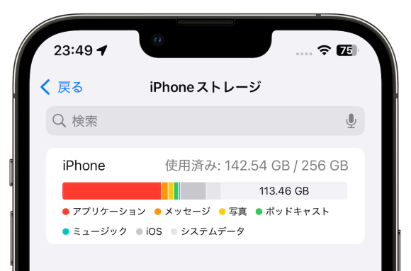 iPhone ストレージ 空き容量