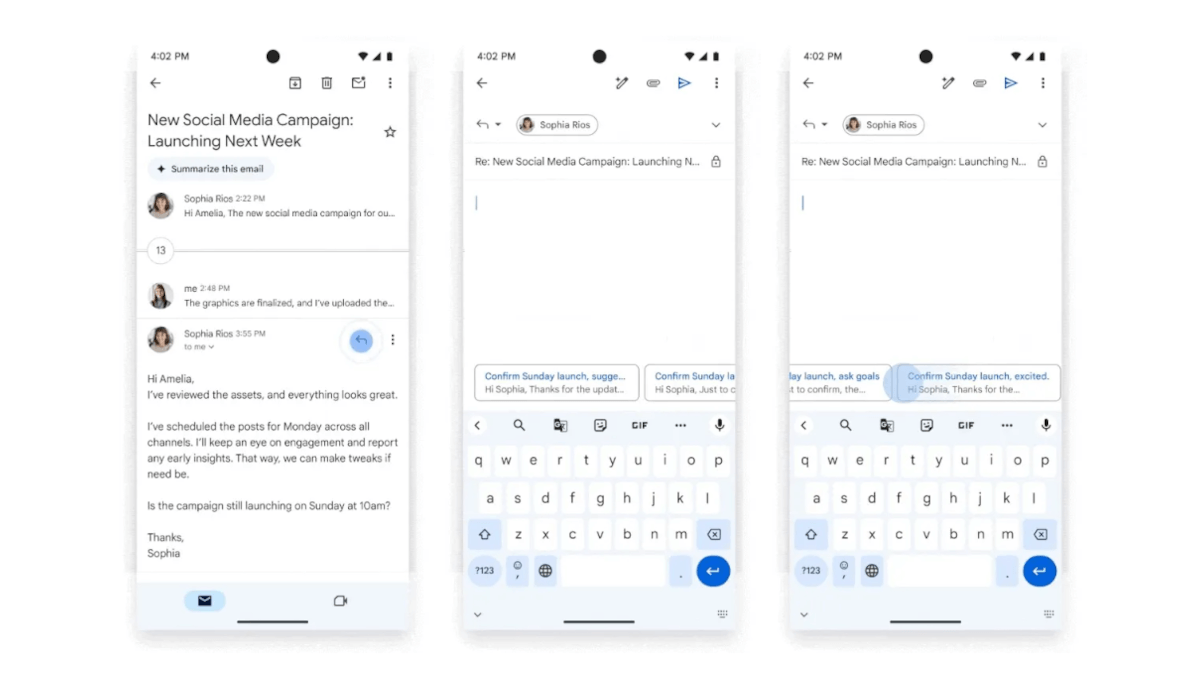 gmail スマートリプライ　gemini