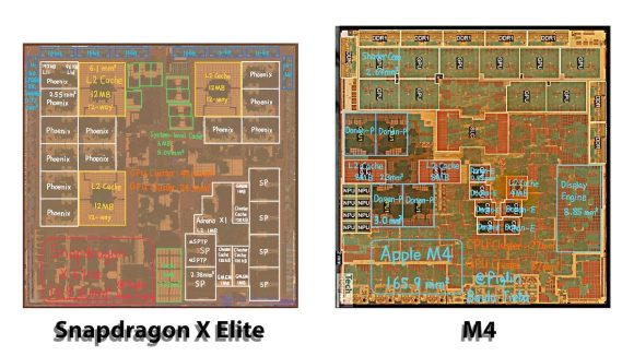 Apple M4とSnapdragon X Eliteのダイを比較〜両者の違いを確認