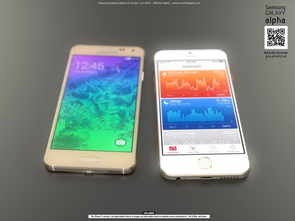 GalaxyAlphaとiPhone6の比較レンダリング画像