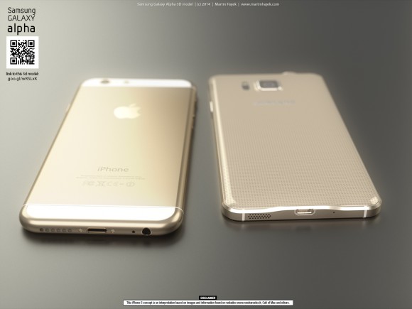 GalaxyAlphaとiPhone6の比較レンダリング画像