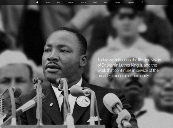 米アップル、トップページに「私には夢がある」のキング牧師の写真を掲載