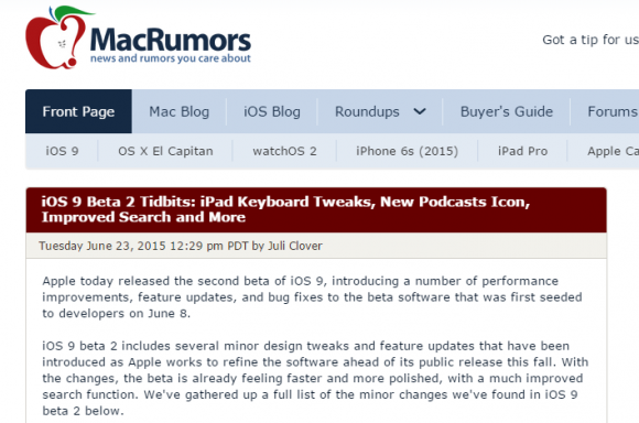 iOS9　beta2　変更点