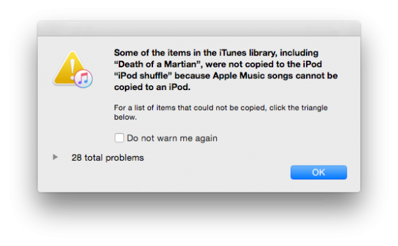 Apple Musicの楽曲はiPod nano、shuffleに転送できない
