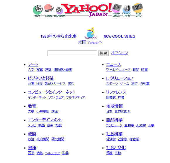 Yahoo! JAPAN 1996年版デザイン