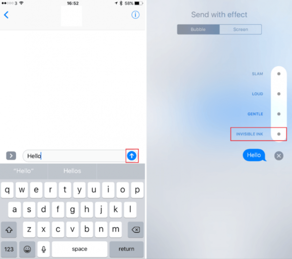 ios10 message　不可視インク　invisible ink