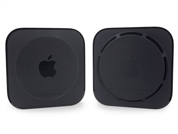左が第4世代Apple TV、右がApple TV 4Kの底面。通気口が設けられているのがわかる。