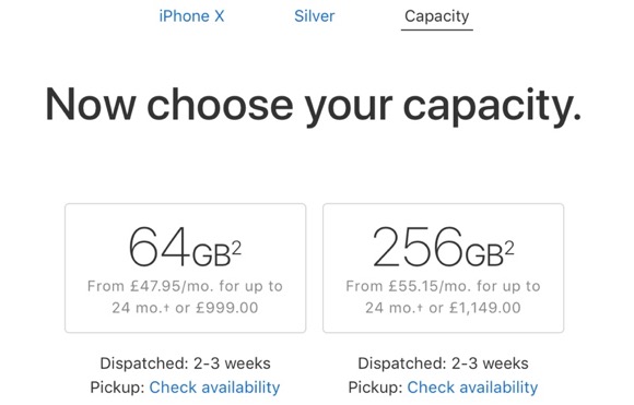 iPhone X 出荷予定　2〜3週間
