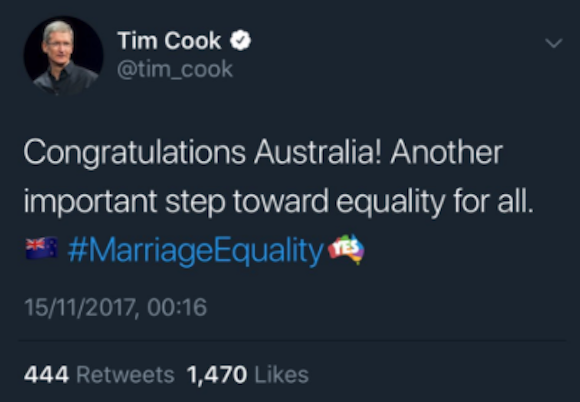 ティム・クック　ツイート　オーストラリア