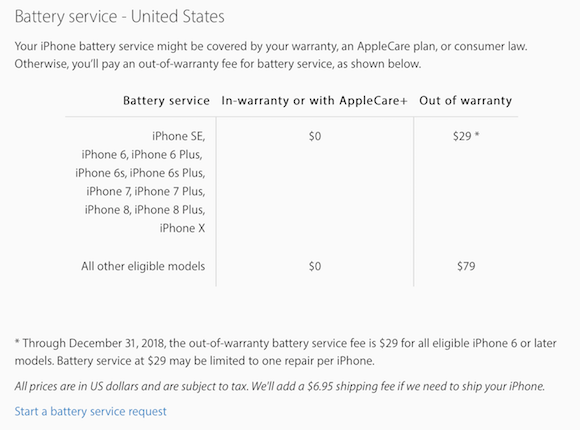 Apple iPhone service pricing
