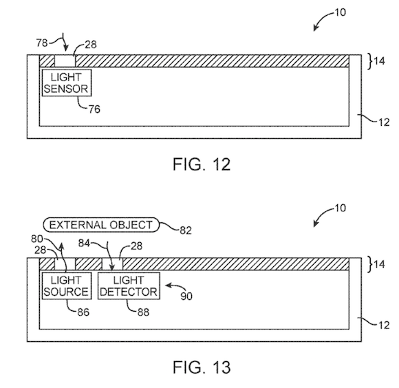 Apple センサー　埋め込み　特許　USPTO