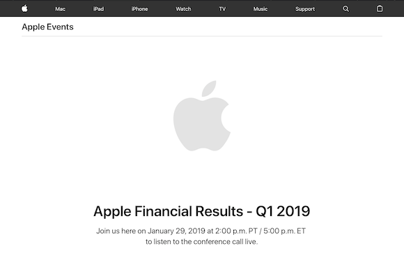 Apple 2019会計年度第1四半期　業績発表