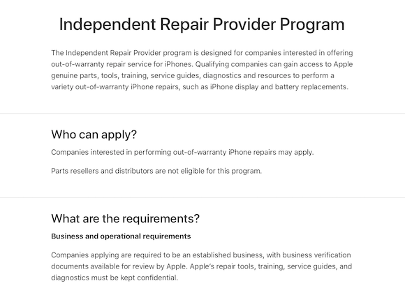 Apple Independent Repair Provider Program