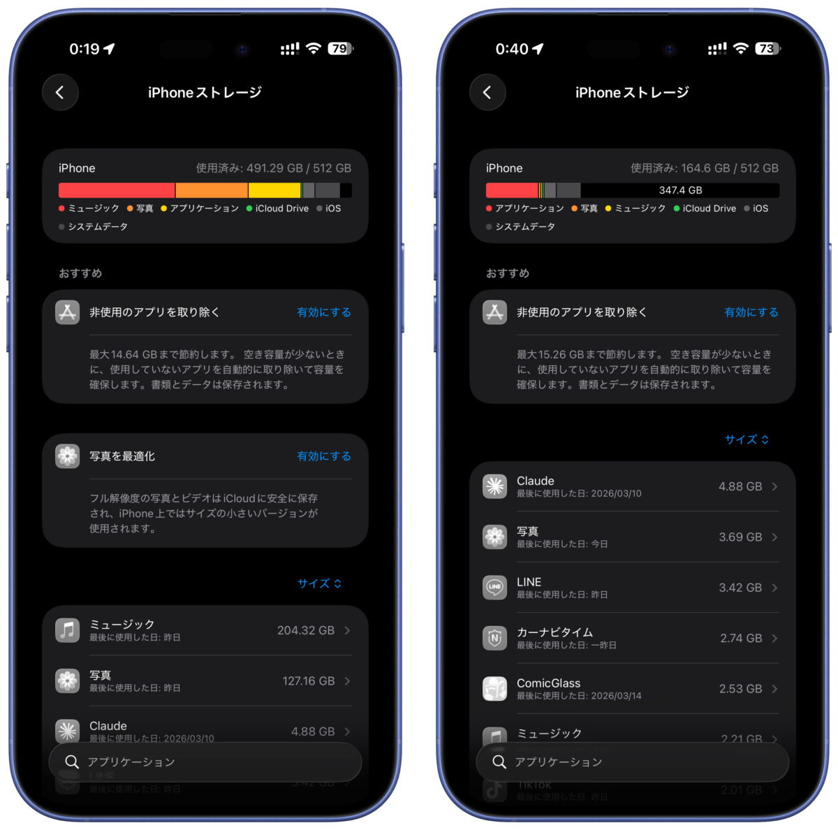 iPhoneストレージ容量比較