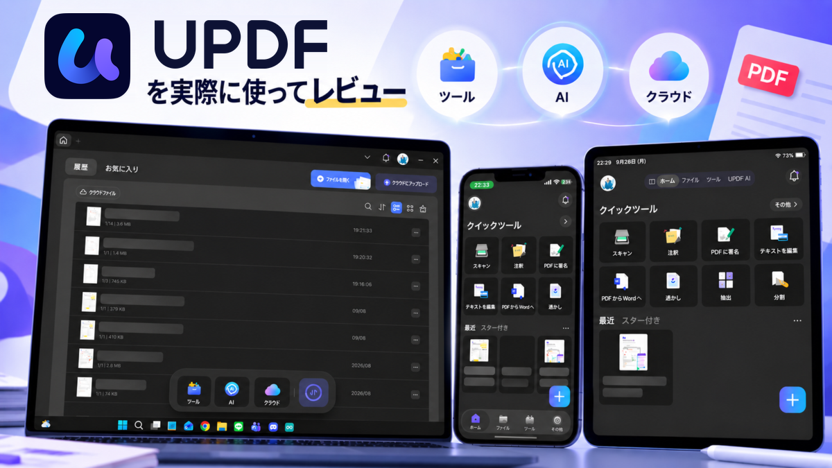 UPDFを各端末で比較している画像