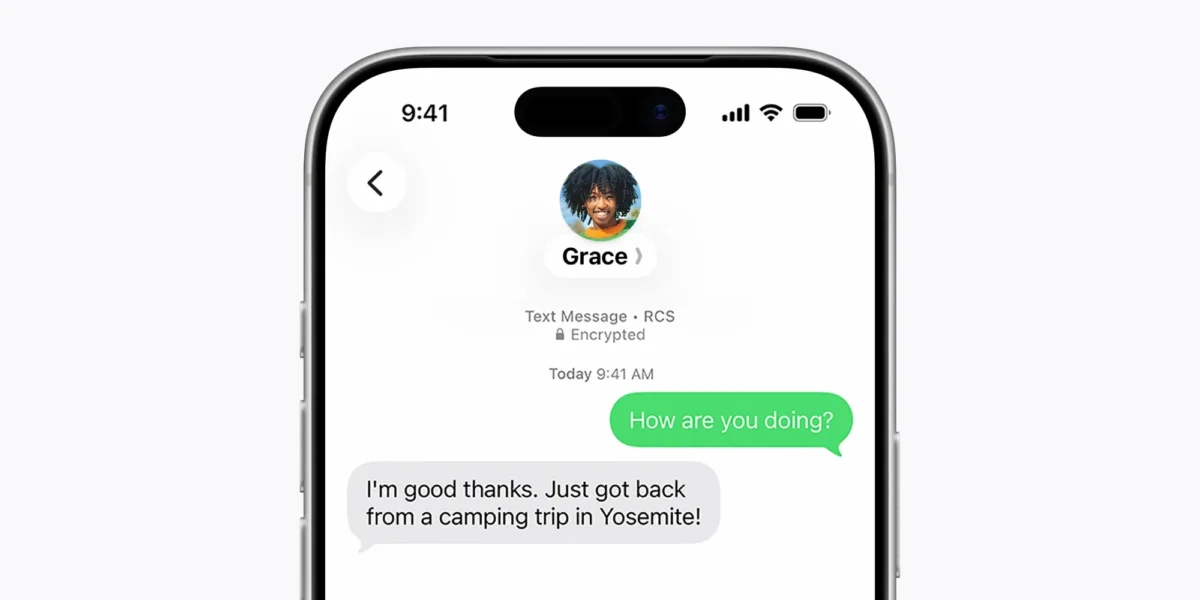 iPhoneのメッセージアプリで表示されたRCS会話