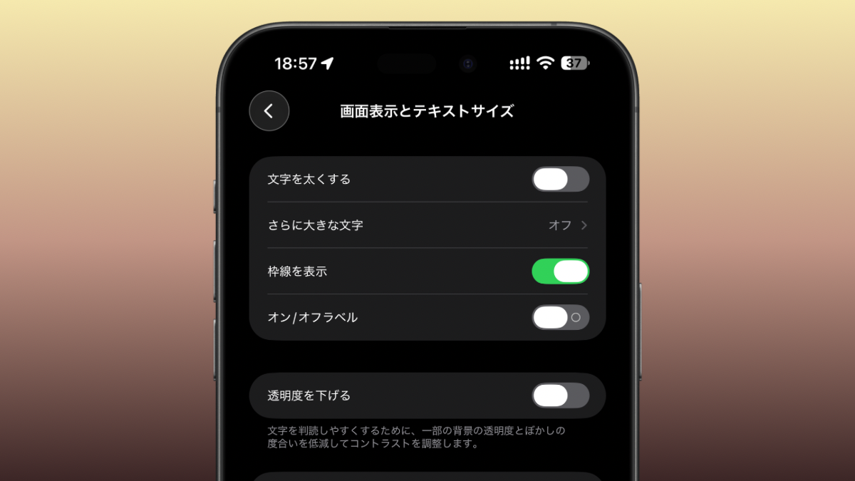 iPhone 設定 枠線を表示