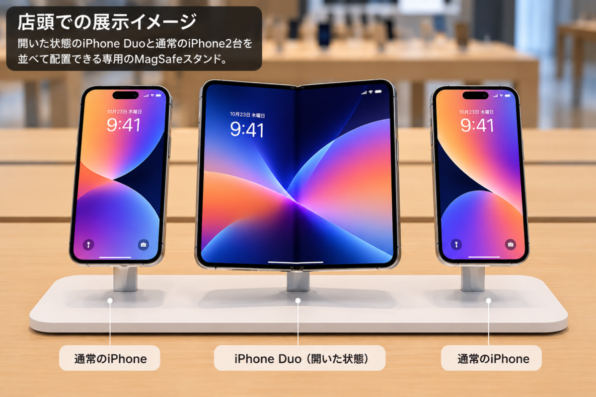 iPhone Duoと通常のiPhone2台を並べるMagSafeスタンド